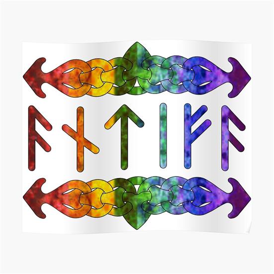 A poster featuring the runes for antifa and symmetrical knotwork.